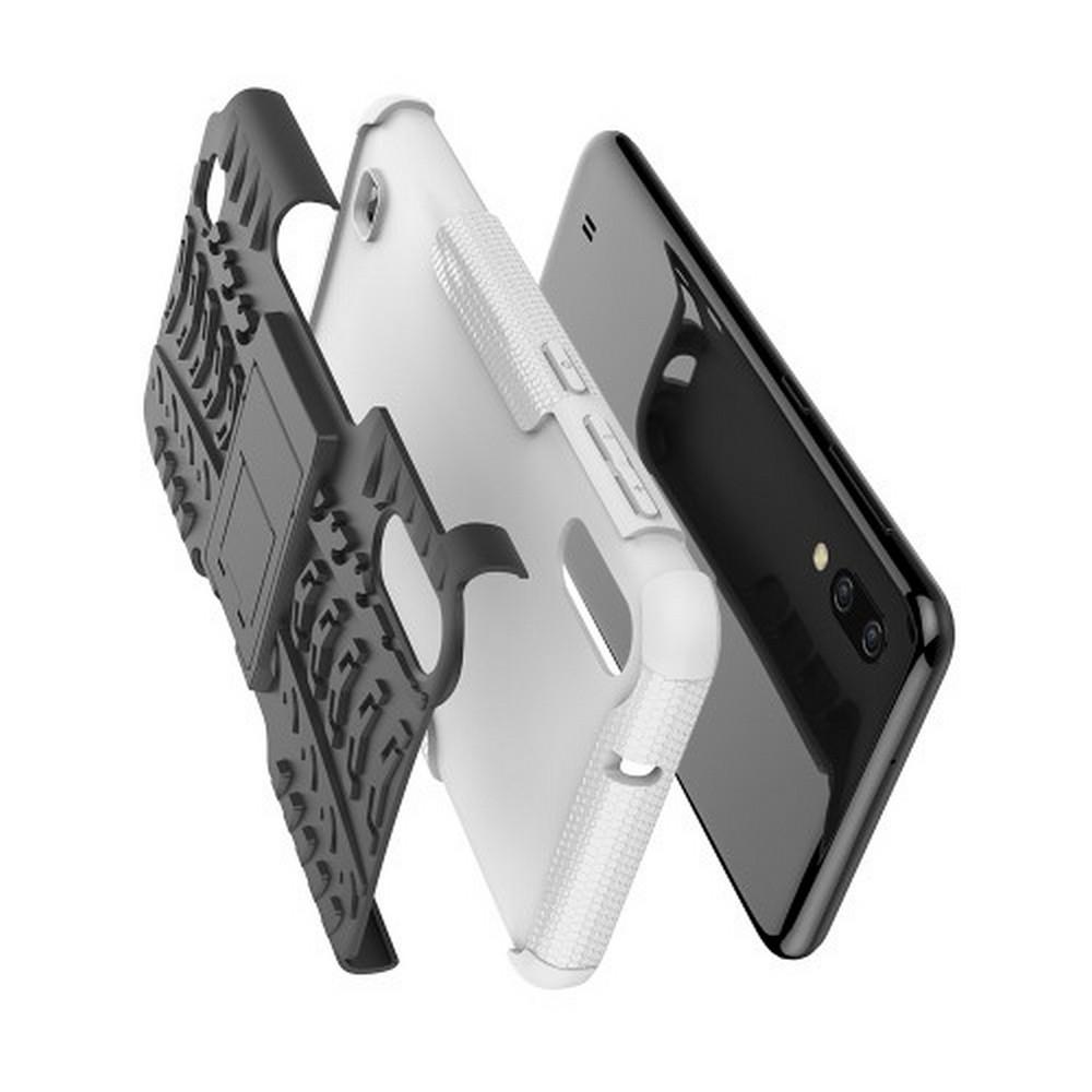 Двухкомпонентный Противоскользящий Гибридный Противоударный Чехол для Samsung Galaxy M10 с Подставкой Белый