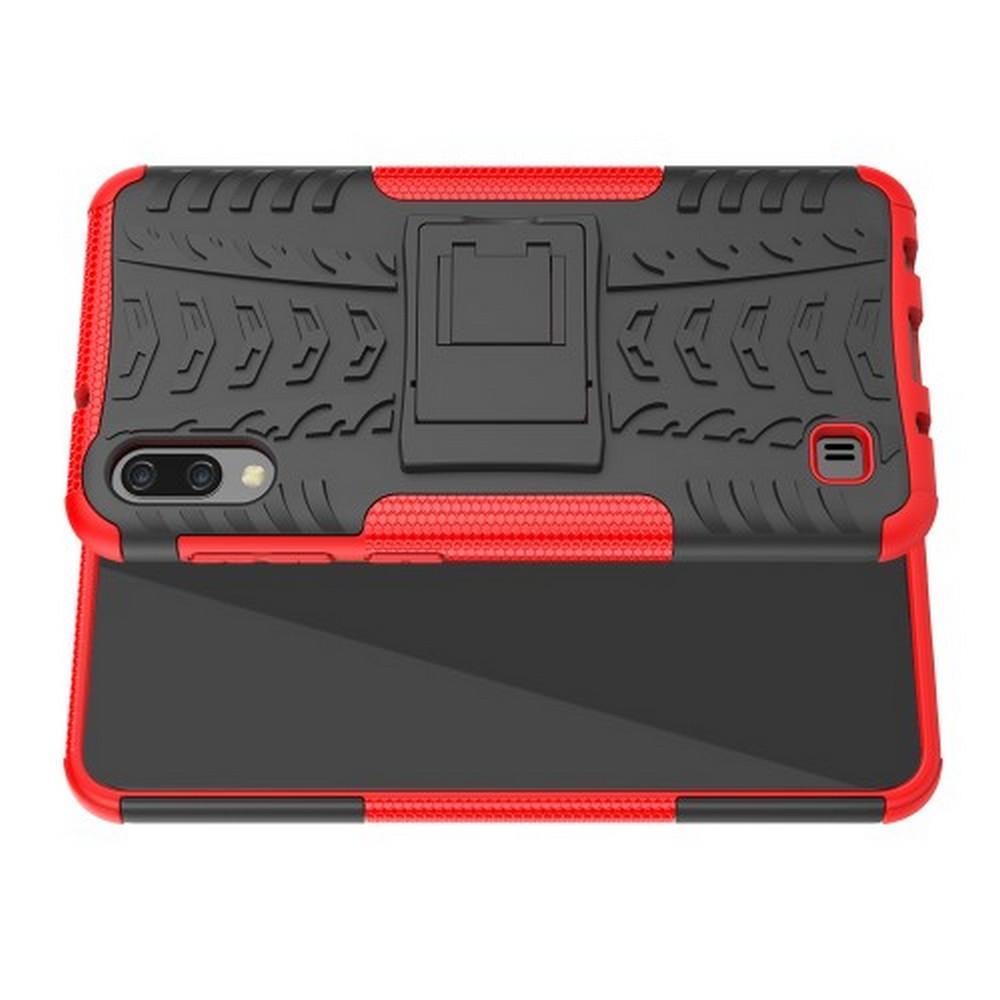 Двухкомпонентный Противоскользящий Гибридный Противоударный Чехол для Samsung Galaxy M10 с Подставкой Красный