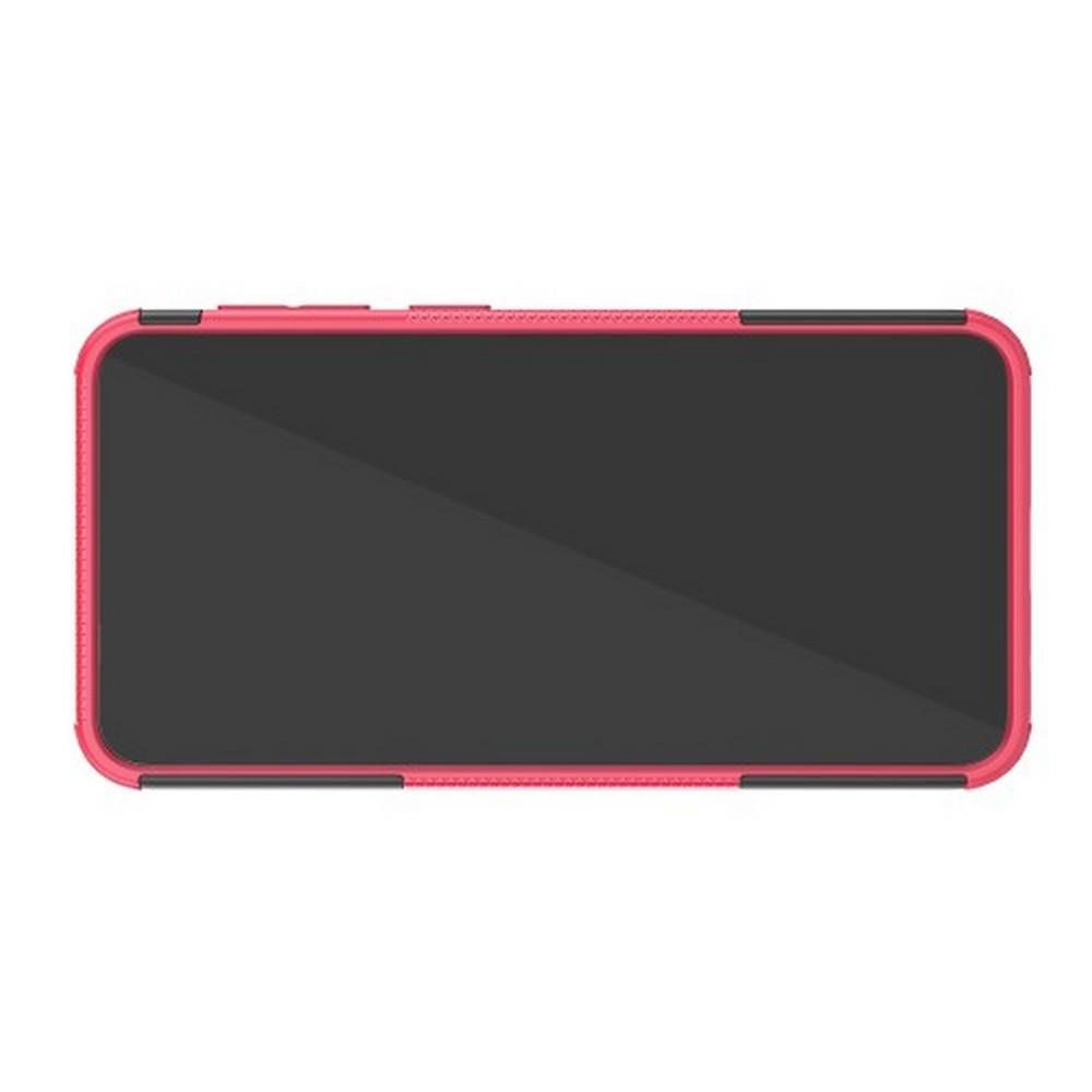 Двухкомпонентный Противоскользящий Гибридный Противоударный Чехол для Samsung Galaxy M10 с Подставкой Розовый