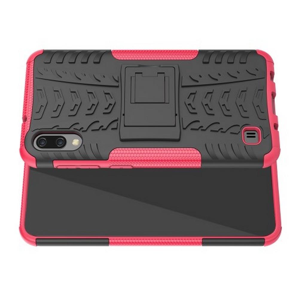 Двухкомпонентный Противоскользящий Гибридный Противоударный Чехол для Samsung Galaxy M10 с Подставкой Розовый