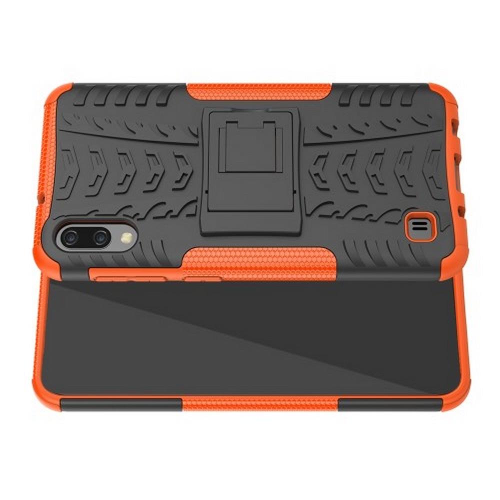 Двухкомпонентный Противоскользящий Гибридный Противоударный Чехол для Samsung Galaxy M10 с Подставкой Оранжевый