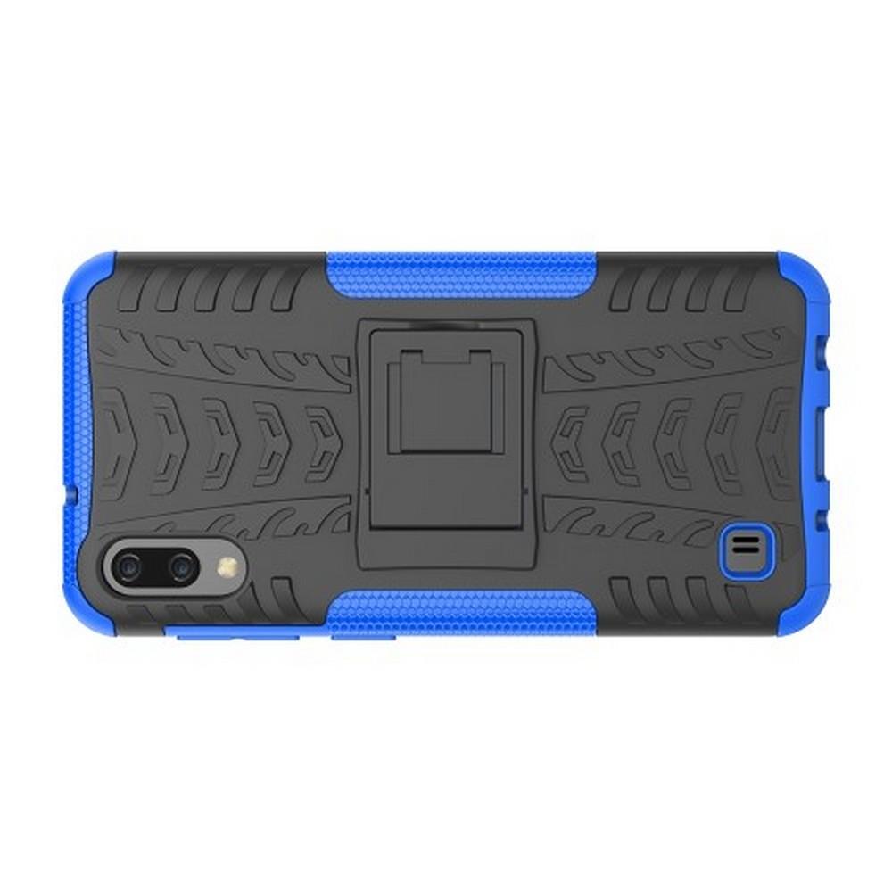 Двухкомпонентный Противоскользящий Гибридный Противоударный Чехол для Samsung Galaxy M10 с Подставкой Синий
