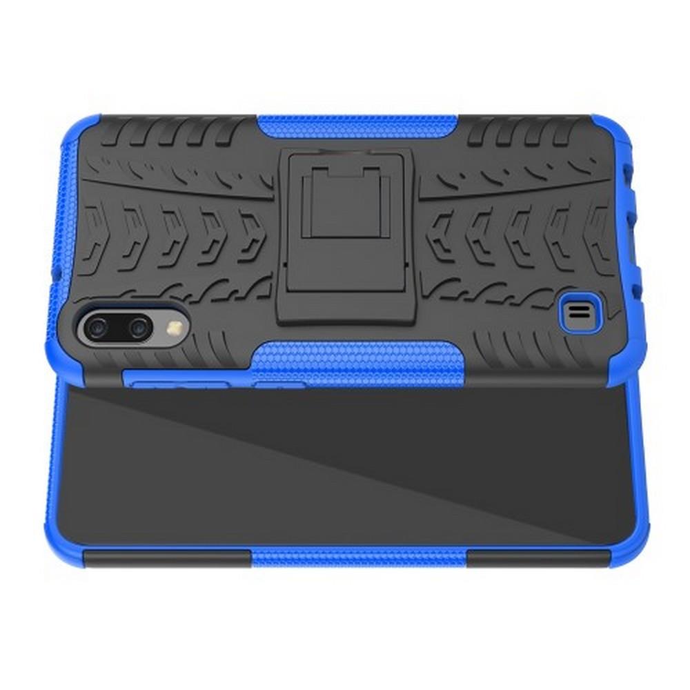 Двухкомпонентный Противоскользящий Гибридный Противоударный Чехол для Samsung Galaxy M10 с Подставкой Синий