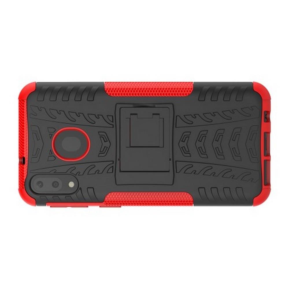 Двухкомпонентный Противоскользящий Гибридный Противоударный Чехол для Samsung Galaxy M20 с Подставкой Красный
