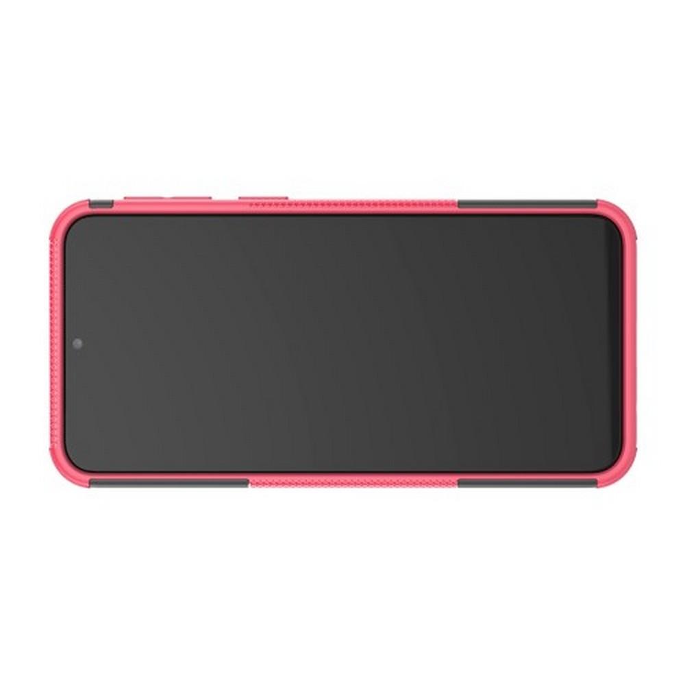 Двухкомпонентный Противоскользящий Гибридный Противоударный Чехол для Samsung Galaxy M20 с Подставкой Розовый