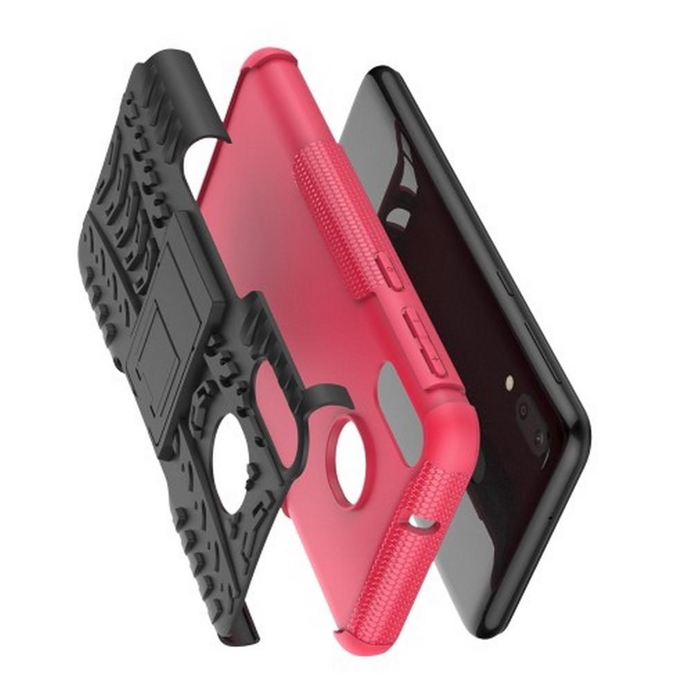 Двухкомпонентный Противоскользящий Гибридный Противоударный Чехол для Samsung Galaxy M20 с Подставкой Розовый