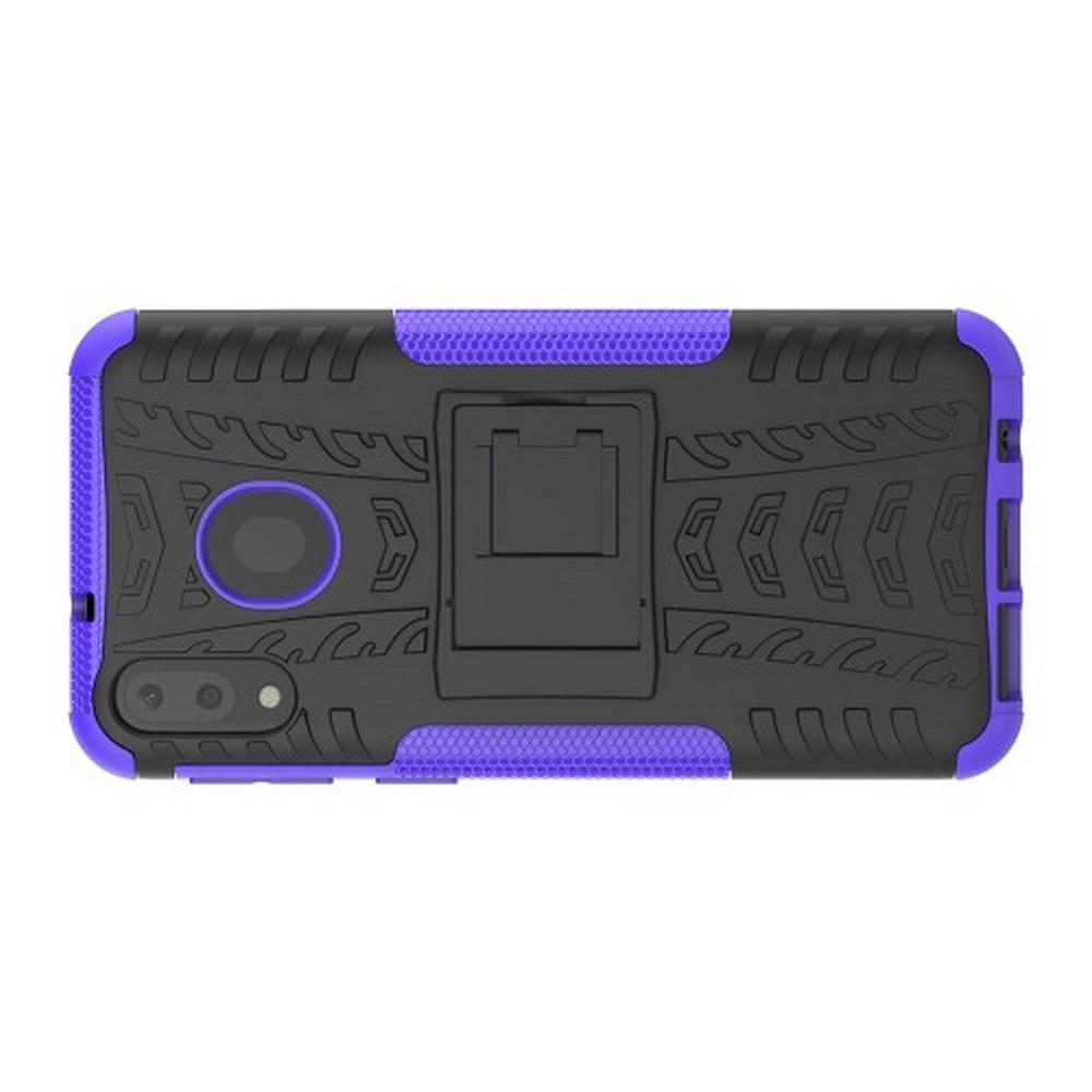 Двухкомпонентный Противоскользящий Гибридный Противоударный Чехол для Samsung Galaxy M20 с Подставкой Фиолетовый