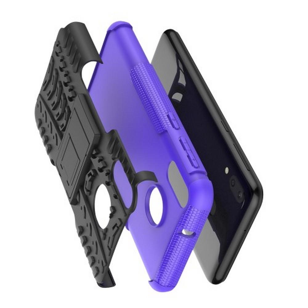 Двухкомпонентный Противоскользящий Гибридный Противоударный Чехол для Samsung Galaxy M20 с Подставкой Фиолетовый