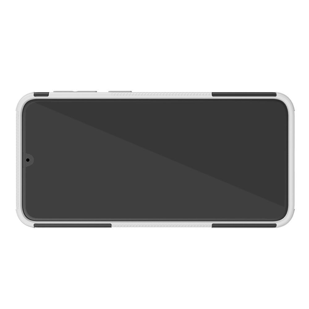 Двухкомпонентный Противоскользящий Гибридный Противоударный Чехол для Samsung Galaxy M30 с Подставкой Белый