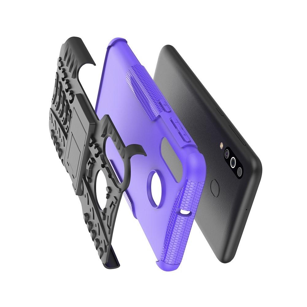 Двухкомпонентный Противоскользящий Гибридный Противоударный Чехол для Samsung Galaxy M30 с Подставкой Фиолетовый