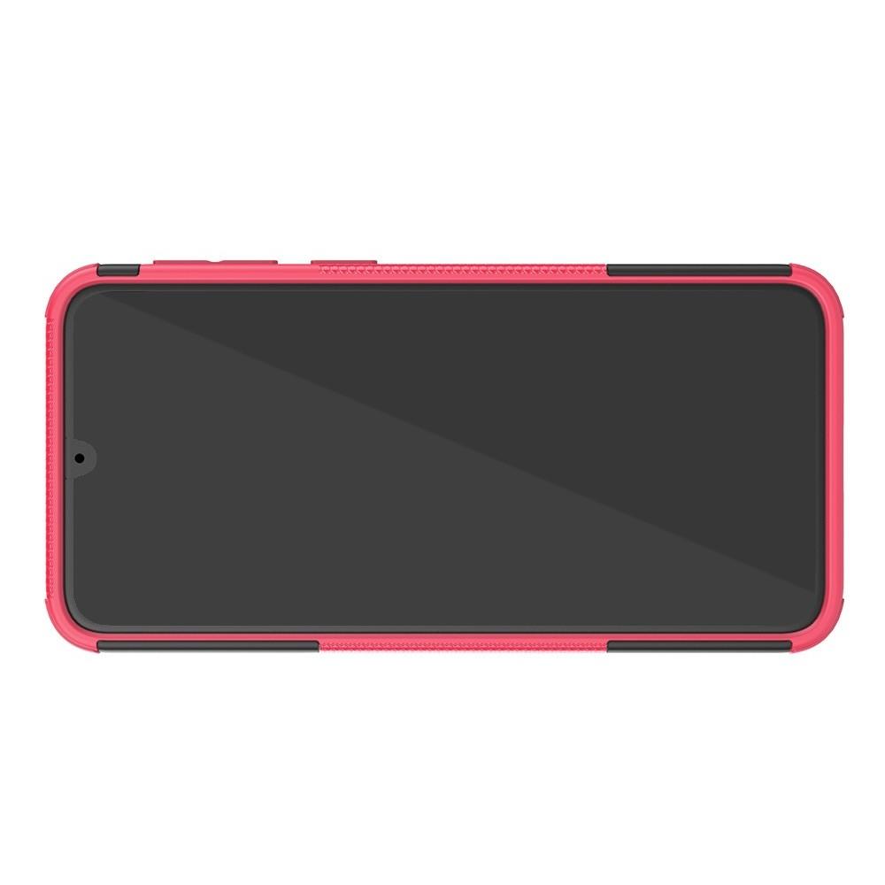 Двухкомпонентный Противоскользящий Гибридный Противоударный Чехол для Samsung Galaxy M30 с Подставкой Розовый