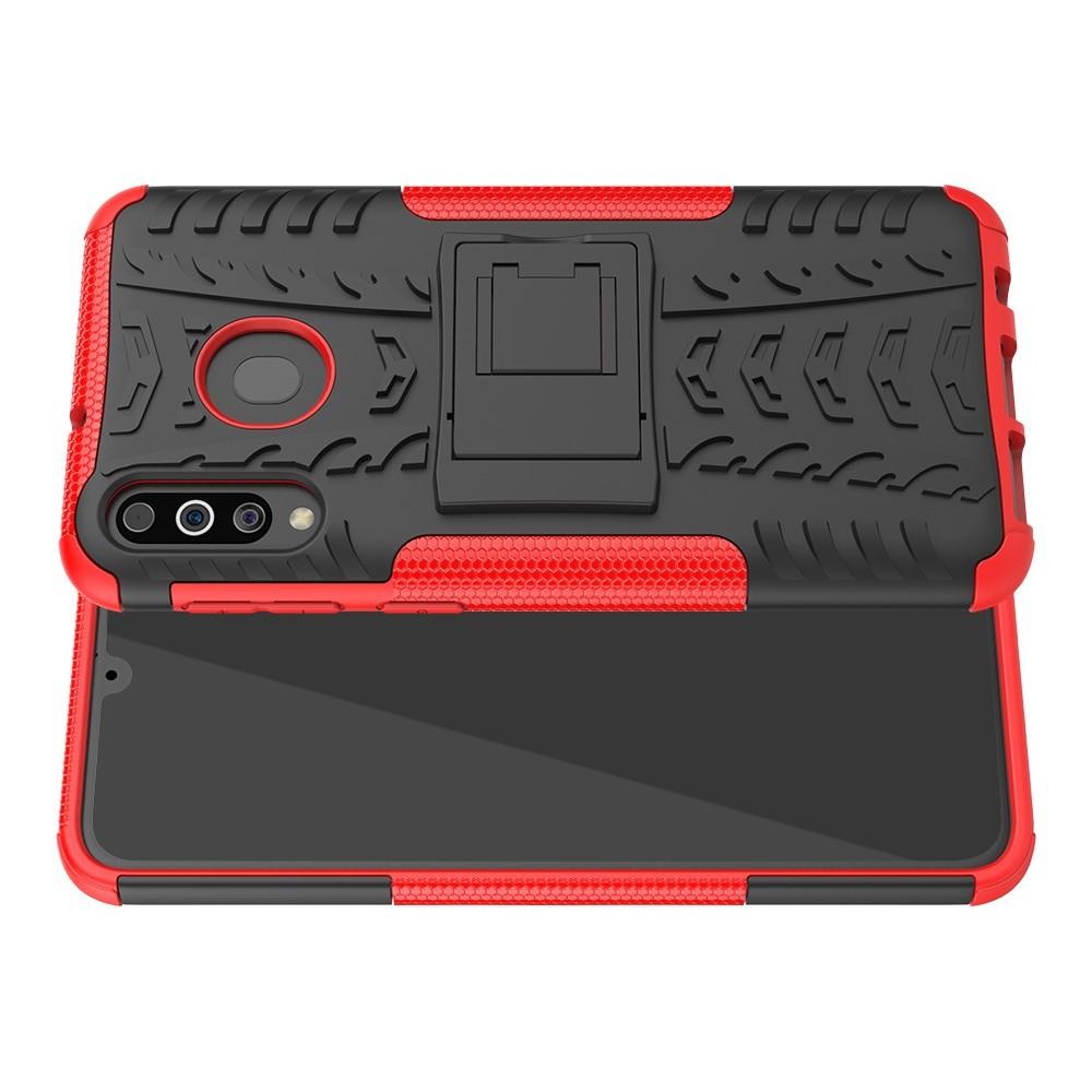 Двухкомпонентный Противоскользящий Гибридный Противоударный Чехол для Samsung Galaxy M30 с Подставкой Красный