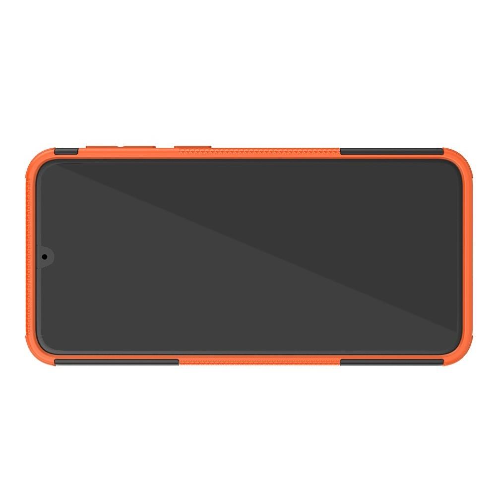 Двухкомпонентный Противоскользящий Гибридный Противоударный Чехол для Samsung Galaxy M30 с Подставкой Оранжевый