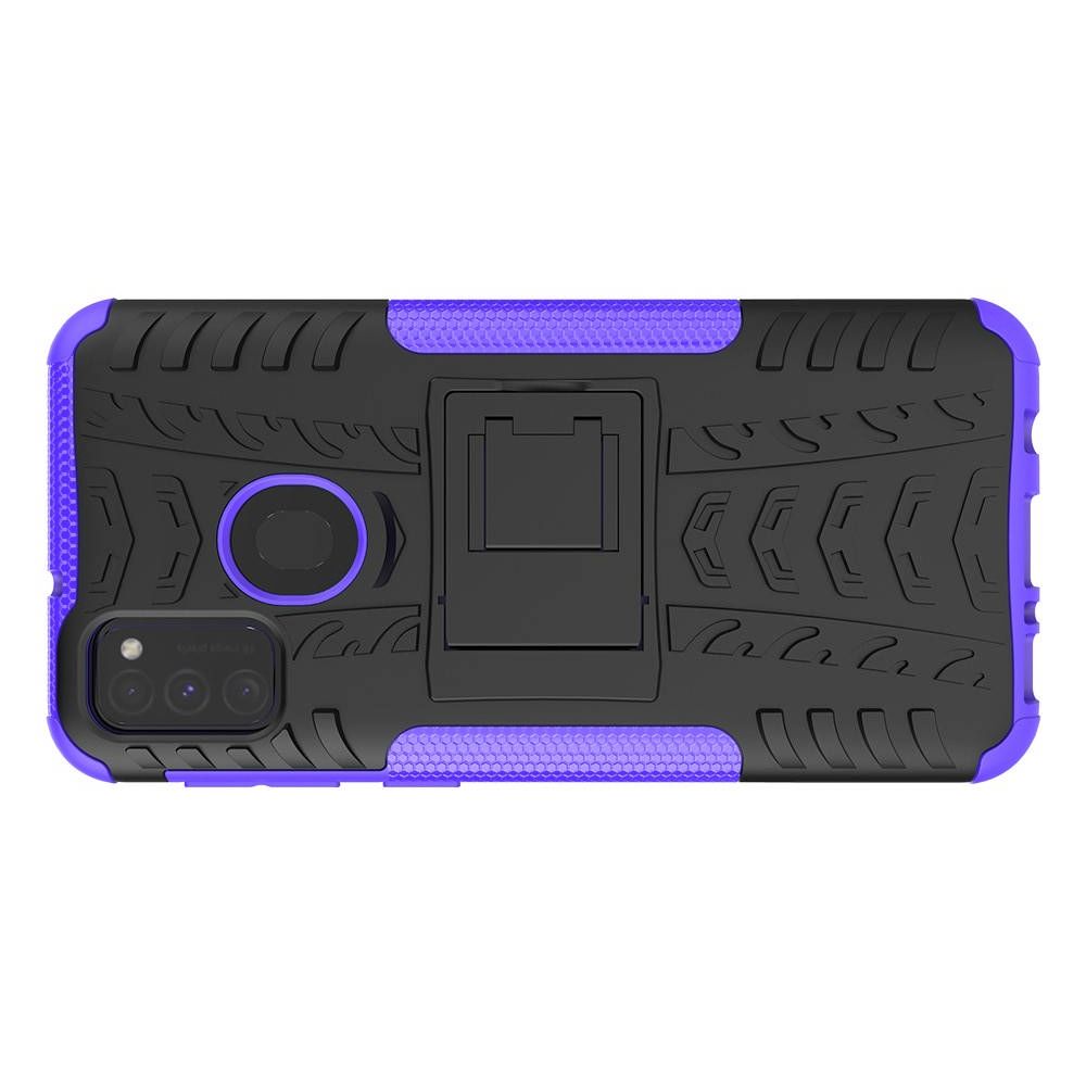 Двухкомпонентный Противоскользящий Гибридный Противоударный Чехол для Samsung Galaxy M30s с Подставкой Фиолетовый