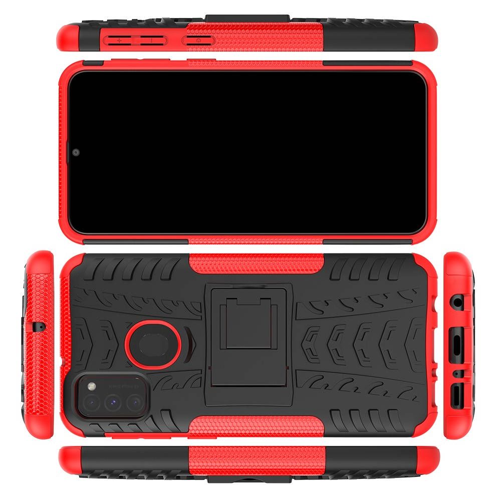 Двухкомпонентный Противоскользящий Гибридный Противоударный Чехол для Samsung Galaxy M30s с Подставкой Красный