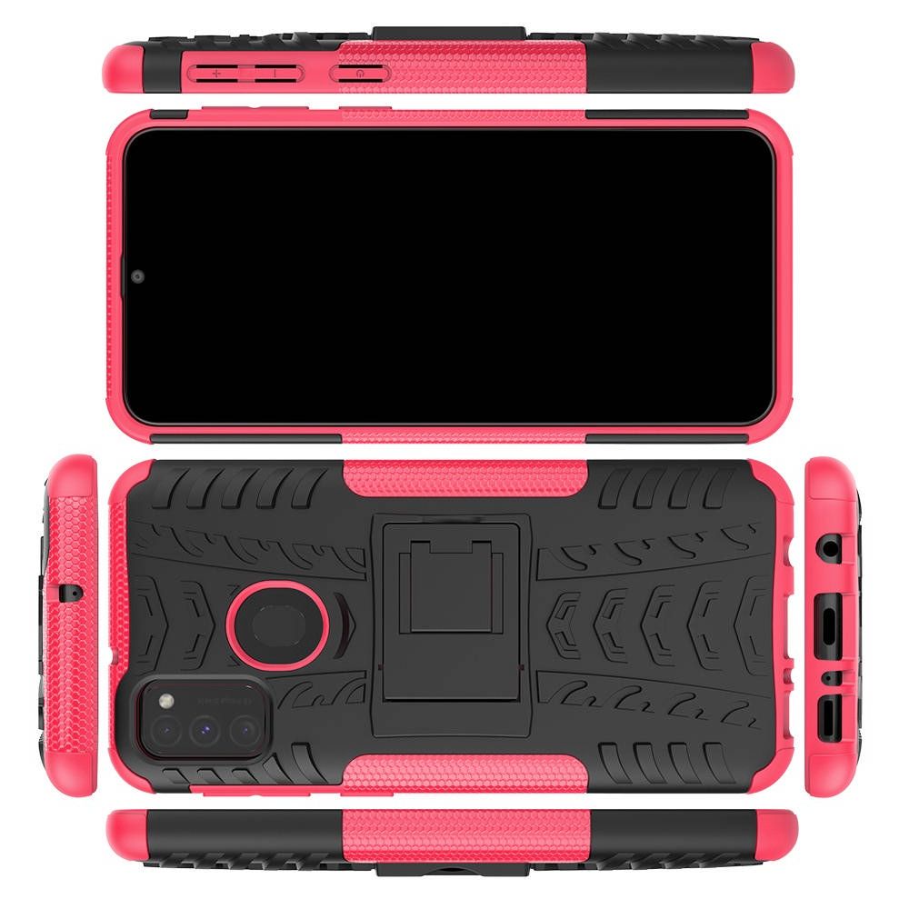 Двухкомпонентный Противоскользящий Гибридный Противоударный Чехол для Samsung Galaxy M30s с Подставкой Розовый