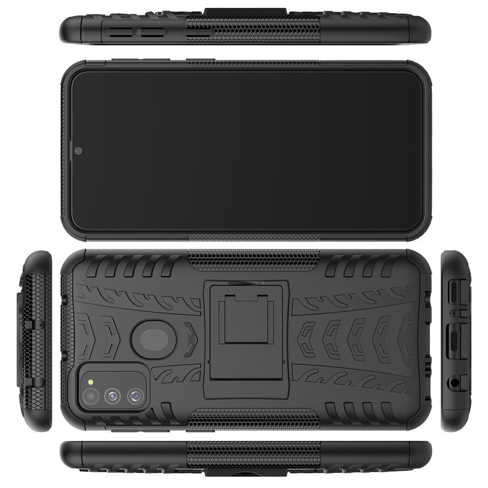 Двухкомпонентный Противоскользящий Гибридный Противоударный Чехол для Samsung Galaxy M31 с Подставкой Черный