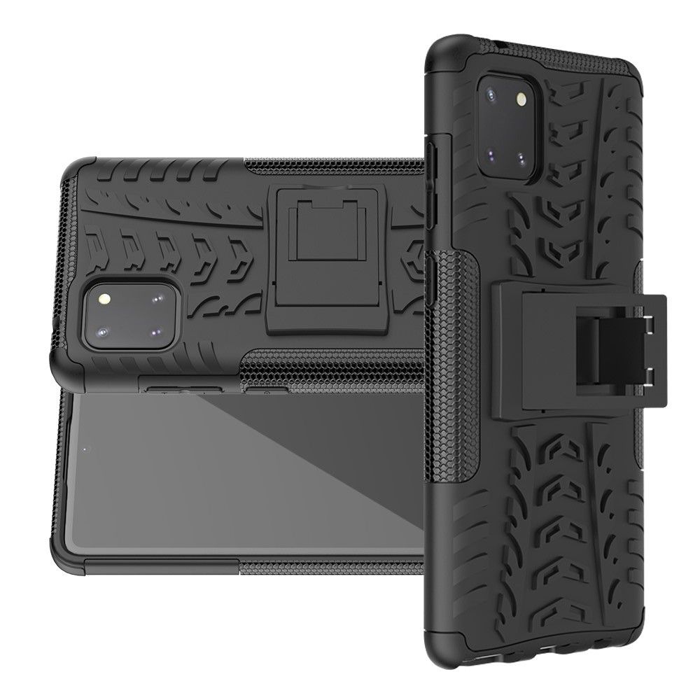Двухкомпонентный Противоскользящий Гибридный Противоударный Чехол для Samsung Galaxy Note 10 Lite с Подставкой Черный