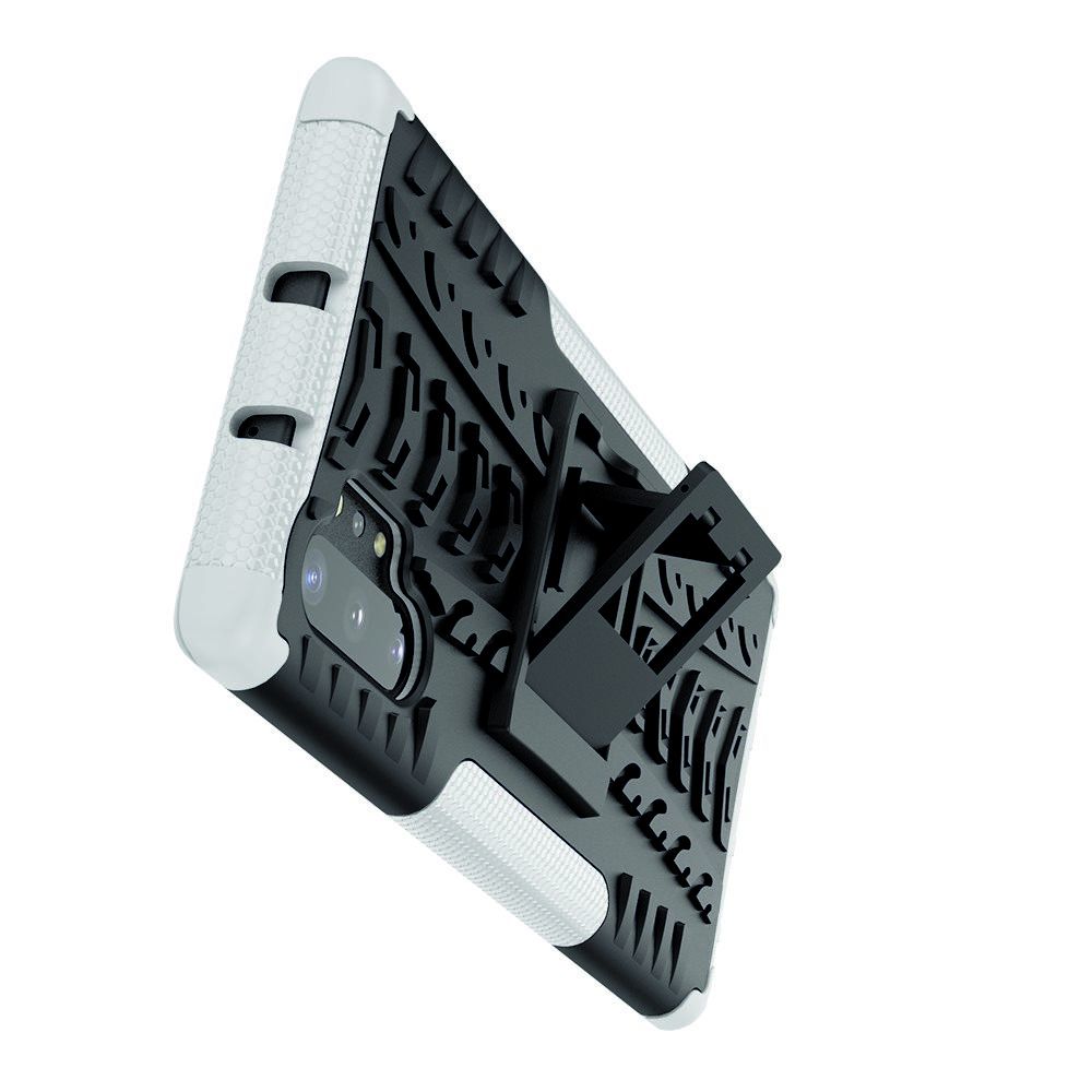 Двухкомпонентный Противоскользящий Гибридный Противоударный Чехол для Samsung Galaxy Note 10 Plus с Подставкой Белый / Черный