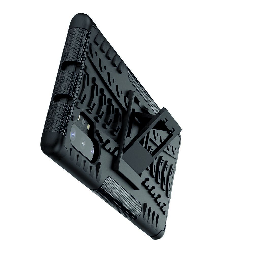 Двухкомпонентный Противоскользящий Гибридный Противоударный Чехол для Samsung Galaxy Note 10 Plus с Подставкой Черный