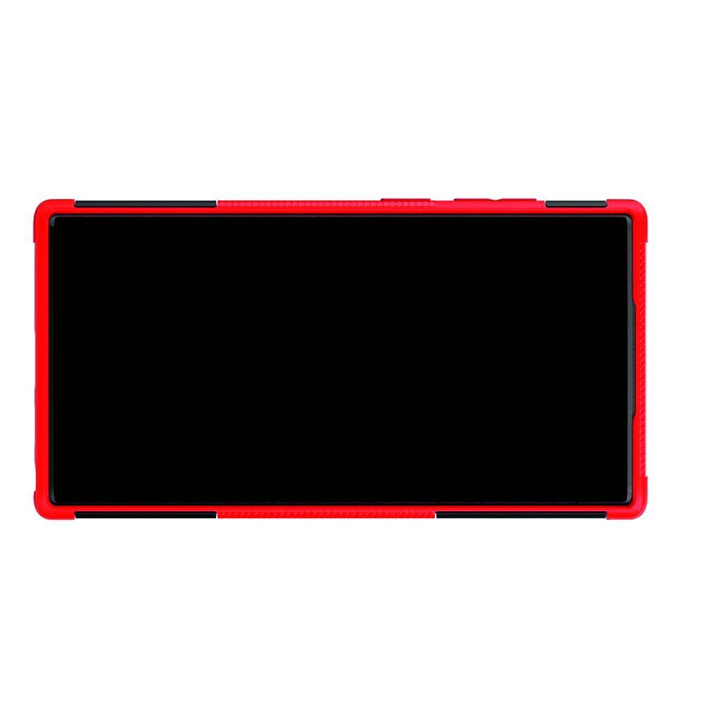Двухкомпонентный Противоскользящий Гибридный Противоударный Чехол для Samsung Galaxy Note 10 Plus с Подставкой Красный / Черный