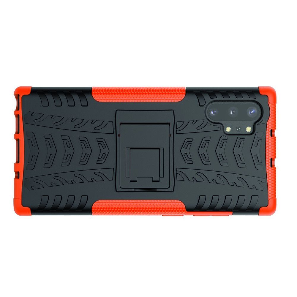 Двухкомпонентный Противоскользящий Гибридный Противоударный Чехол для Samsung Galaxy Note 10 Plus с Подставкой Оранжевый / Черный