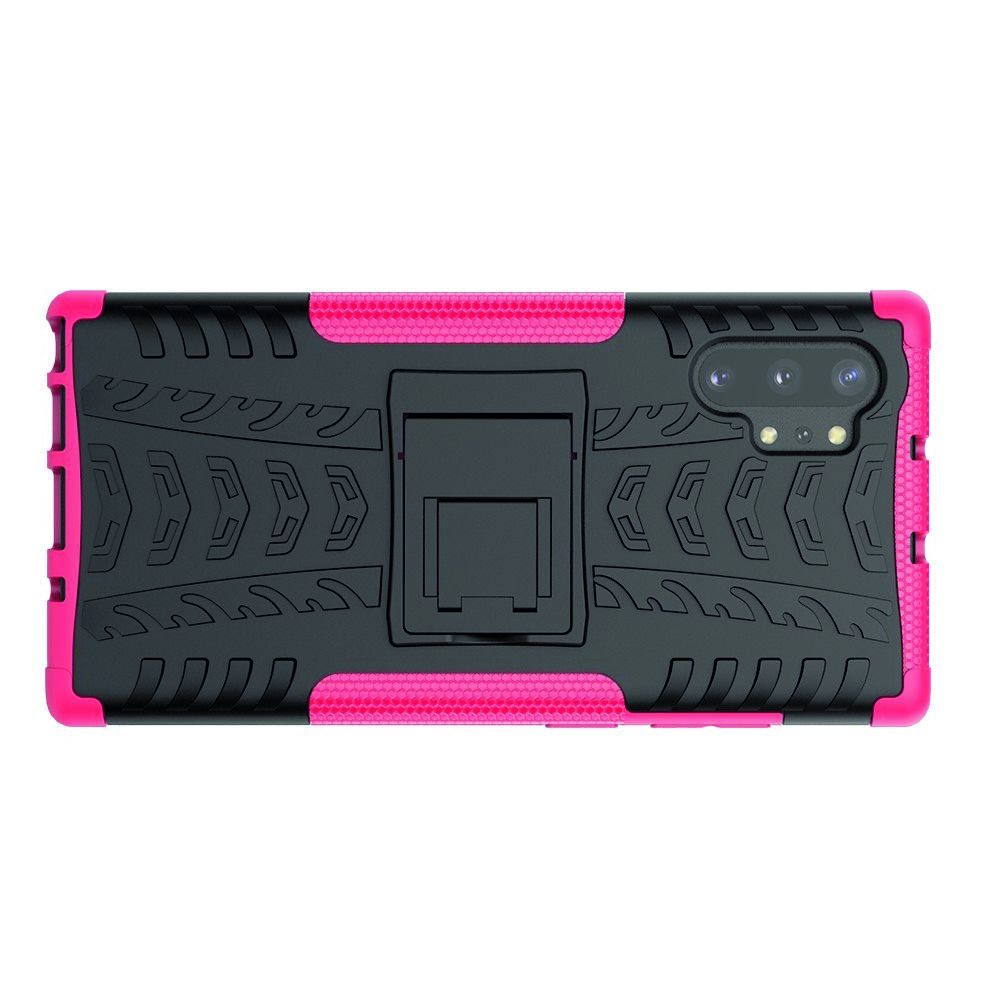 Двухкомпонентный Противоскользящий Гибридный Противоударный Чехол для Samsung Galaxy Note 10 Plus с Подставкой Розовый / Черный