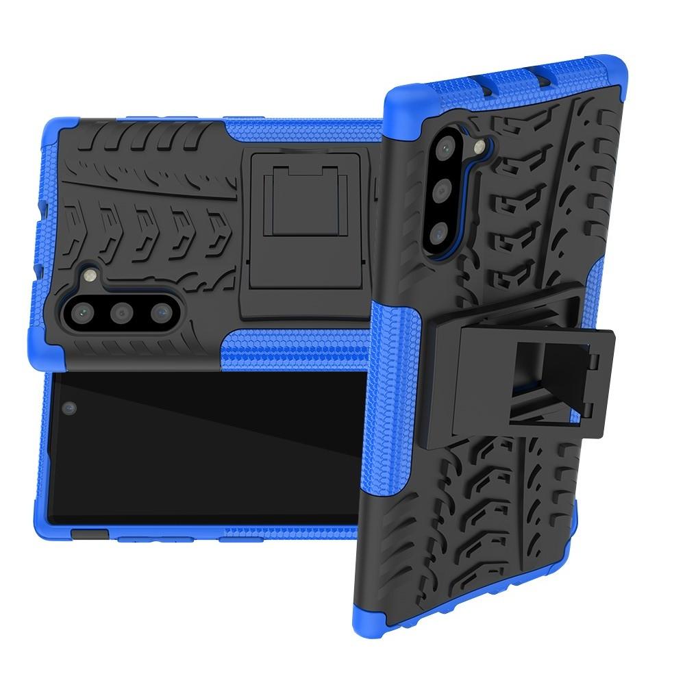Двухкомпонентный Противоскользящий Гибридный Противоударный Чехол для Samsung Galaxy Note 10 с Подставкой Синий / Черный