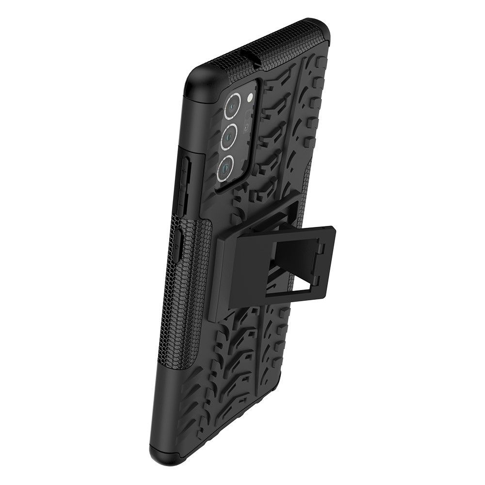 Двухкомпонентный Противоскользящий Гибридный Противоударный Чехол для Samsung Galaxy Note 20 с Подставкой Черный