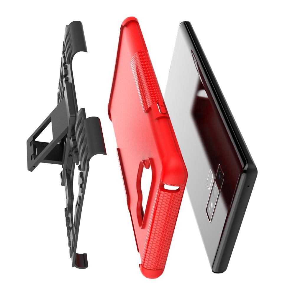 Двухкомпонентный Противоскользящий Гибридный Противоударный Чехол для Samsung Galaxy Note 9 с Подставкой Красный