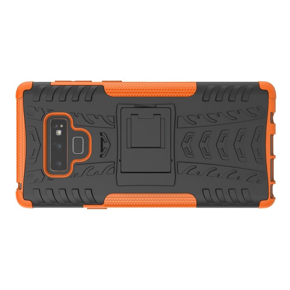Двухкомпонентный Противоскользящий Гибридный Противоударный Чехол для Samsung Galaxy Note 9 с Подставкой Оранжевый