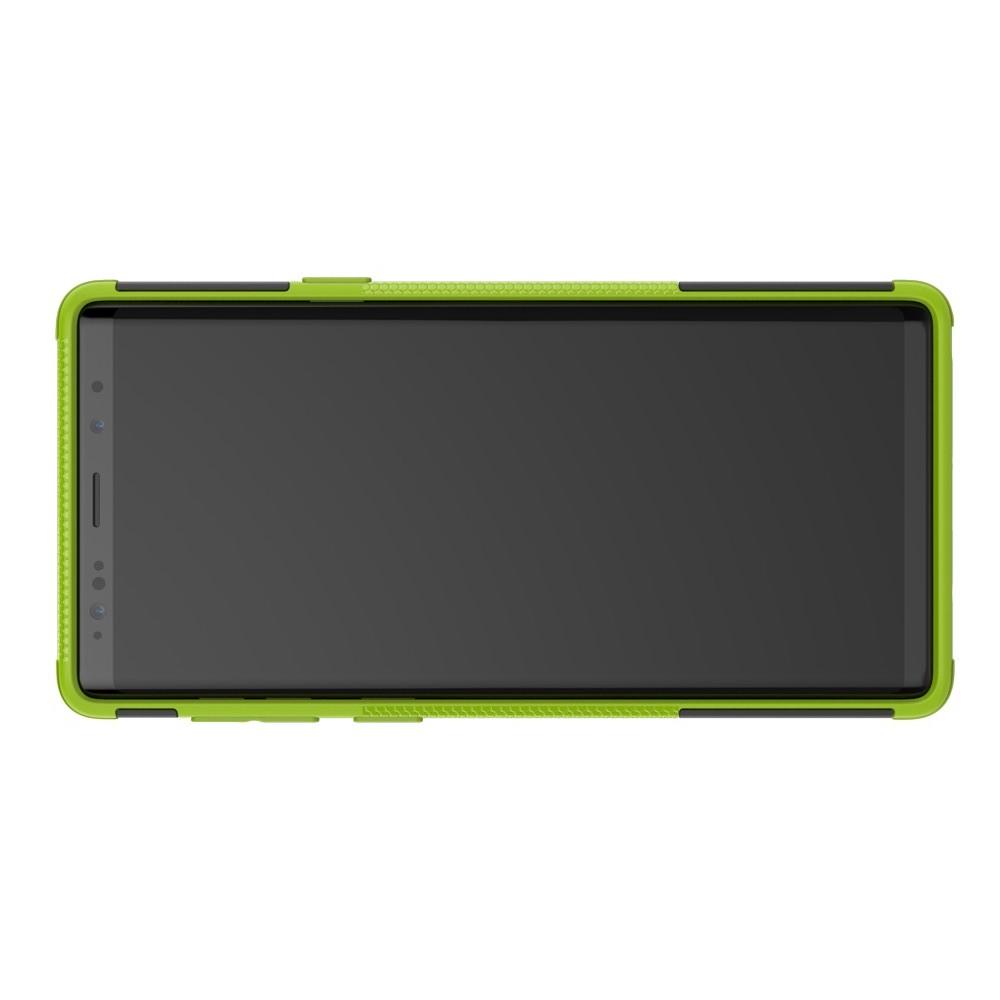 Двухкомпонентный Противоскользящий Гибридный Противоударный Чехол для Samsung Galaxy Note 9 с Подставкой Зеленый