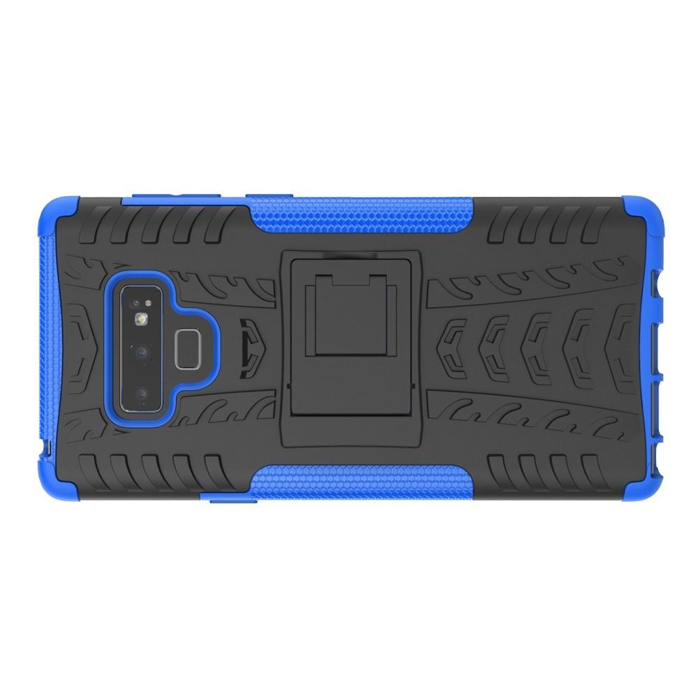 Двухкомпонентный Противоскользящий Гибридный Противоударный Чехол для Samsung Galaxy Note 9 с Подставкой Синий