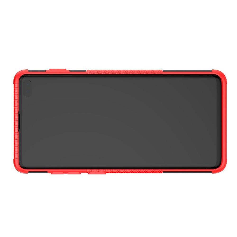 Двухкомпонентный Противоскользящий Гибридный Противоударный Чехол для Samsung Galaxy S10 с Подставкой Красный
