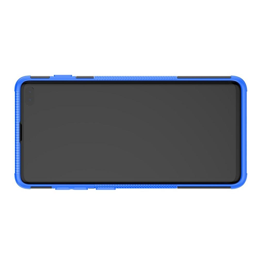 Двухкомпонентный Противоскользящий Гибридный Противоударный Чехол для Samsung Galaxy S10 с Подставкой Синий