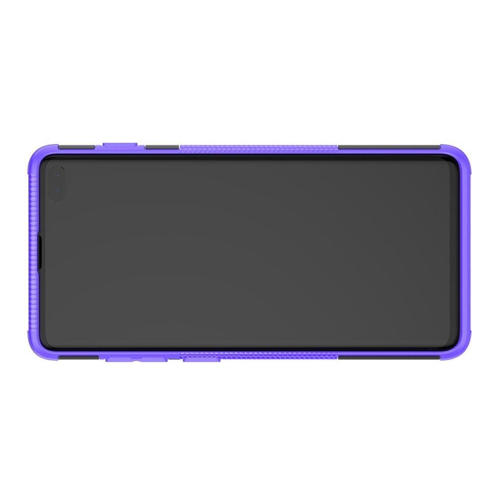 Двухкомпонентный Противоскользящий Гибридный Противоударный Чехол для Samsung Galaxy S10 с Подставкой Фиолетовый