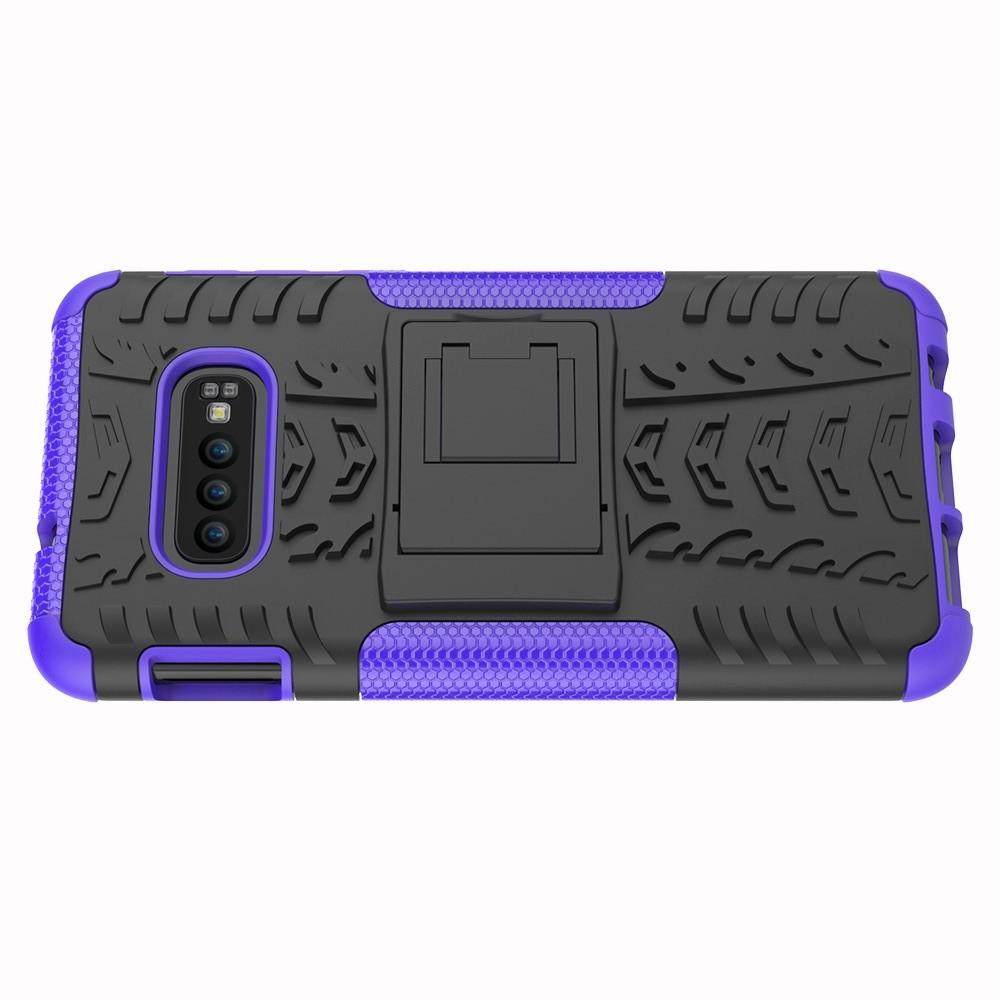 Двухкомпонентный Противоскользящий Гибридный Противоударный Чехол для Samsung Galaxy S10e с Подставкой Фиолетовый
