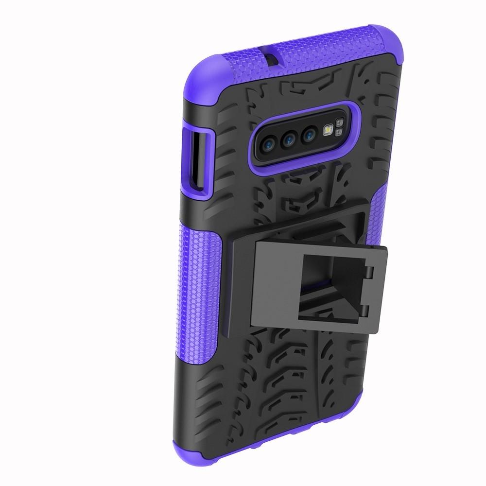 Двухкомпонентный Противоскользящий Гибридный Противоударный Чехол для Samsung Galaxy S10e с Подставкой Фиолетовый