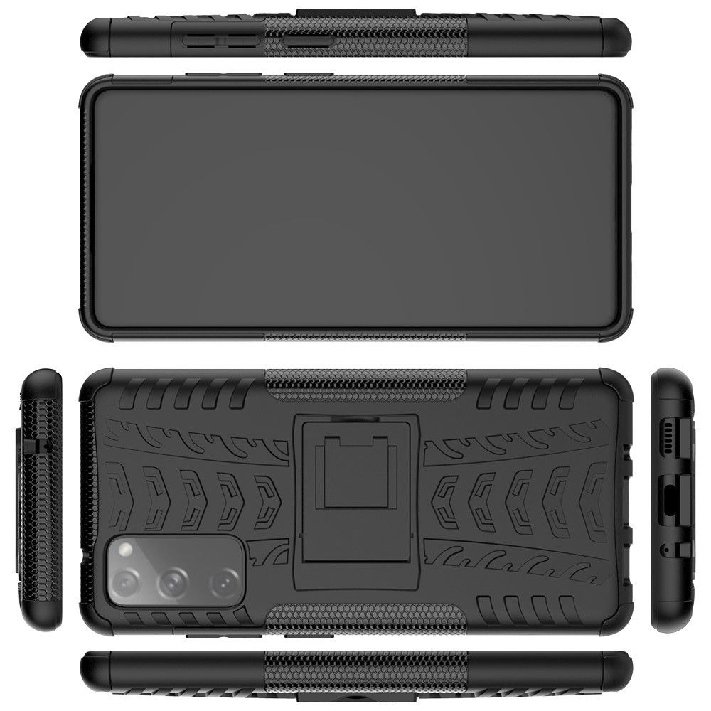 Двухкомпонентный Противоскользящий Гибридный Противоударный Чехол для Samsung Galaxy S20 FE с Подставкой Черный