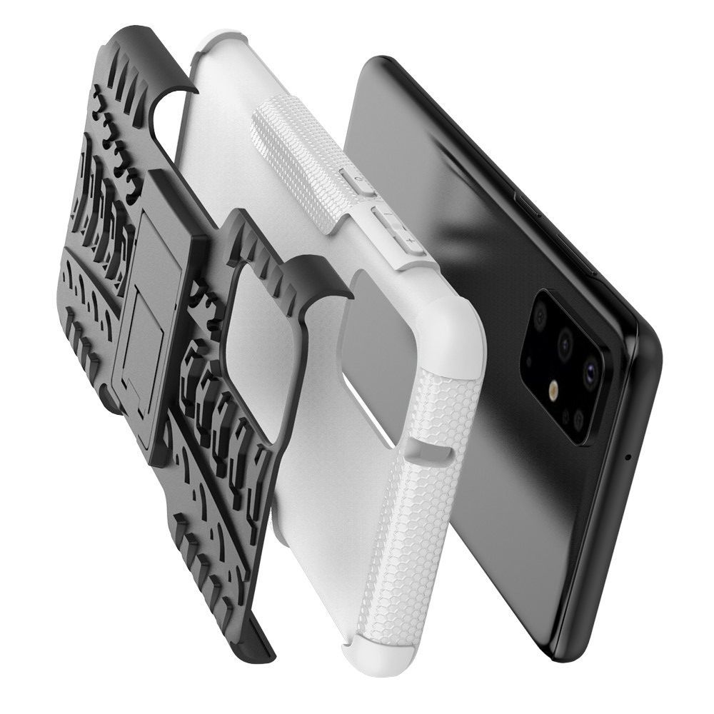Двухкомпонентный Противоскользящий Гибридный Противоударный Чехол для Samsung Galaxy S20 Plus с Подставкой Белый