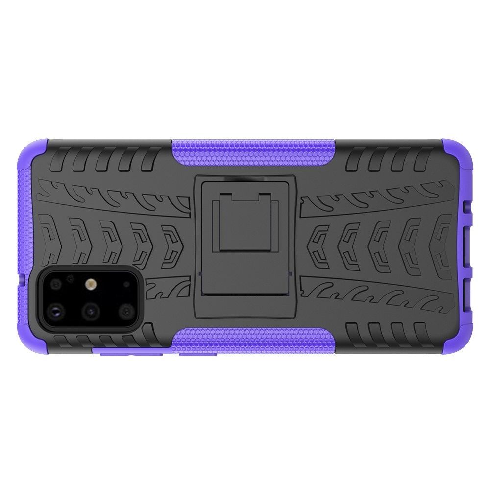 Двухкомпонентный Противоскользящий Гибридный Противоударный Чехол для Samsung Galaxy S20 Plus с Подставкой Фиолетовый