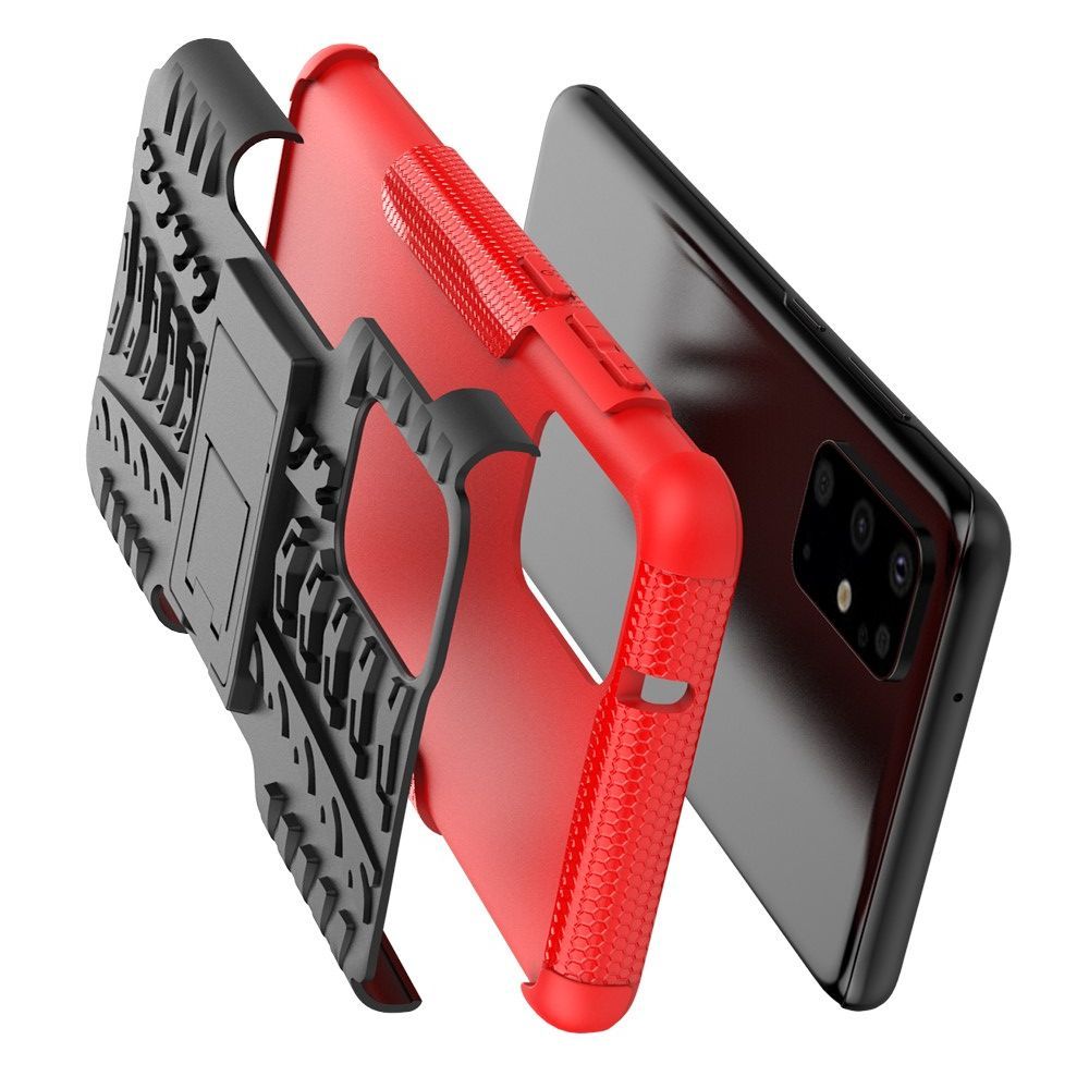 Двухкомпонентный Противоскользящий Гибридный Противоударный Чехол для Samsung Galaxy S20 Plus с Подставкой Красный