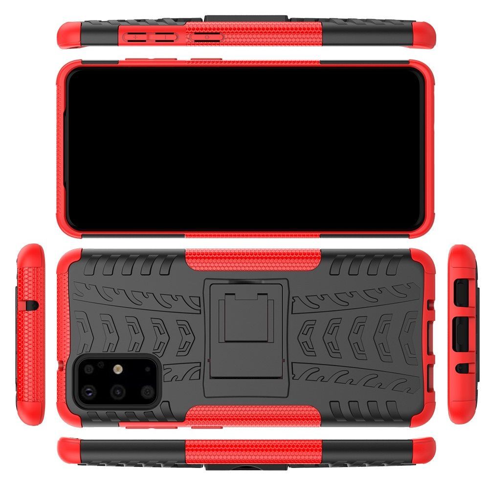 Двухкомпонентный Противоскользящий Гибридный Противоударный Чехол для Samsung Galaxy S20 Plus с Подставкой Красный