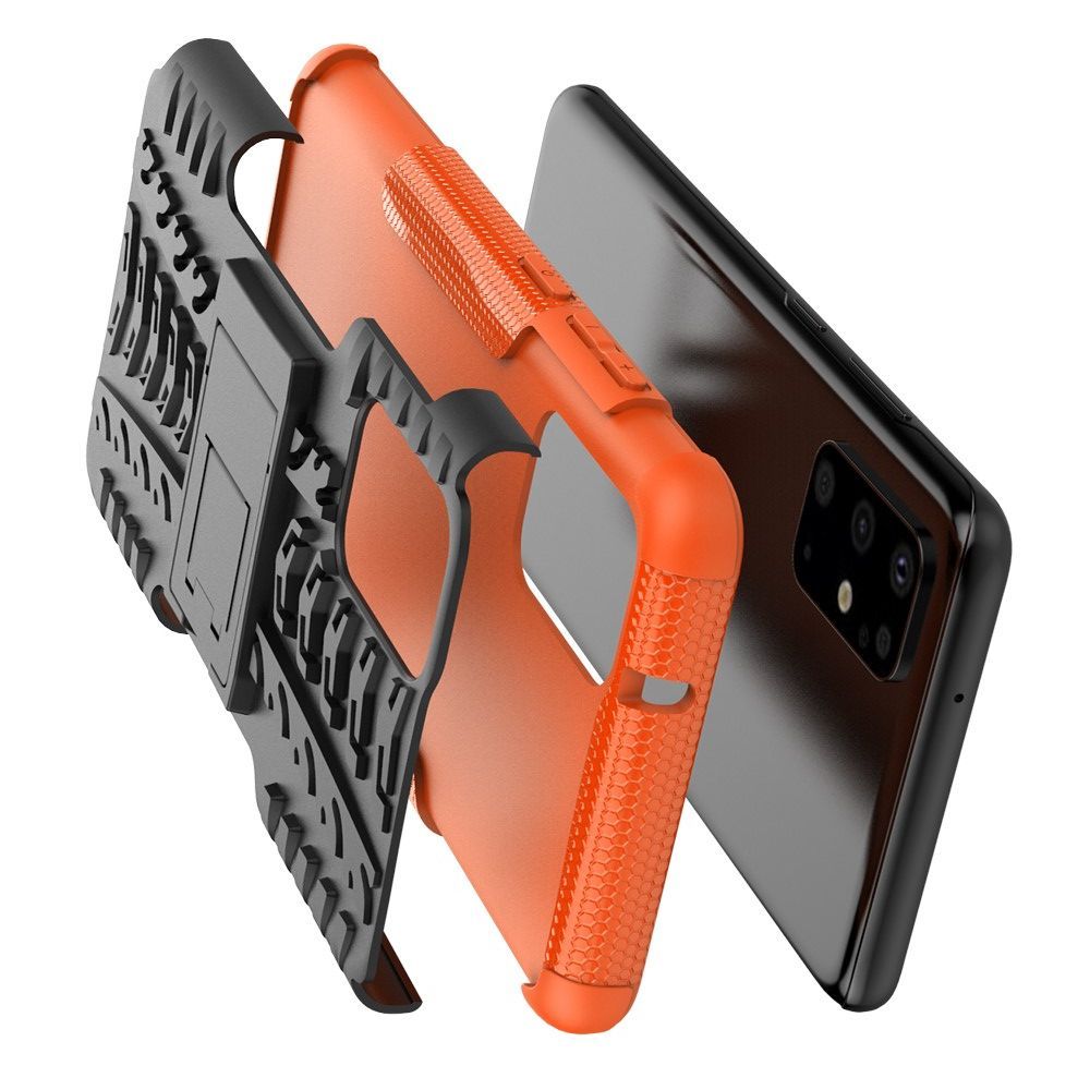 Двухкомпонентный Противоскользящий Гибридный Противоударный Чехол для Samsung Galaxy S20 Plus с Подставкой Оранжевый