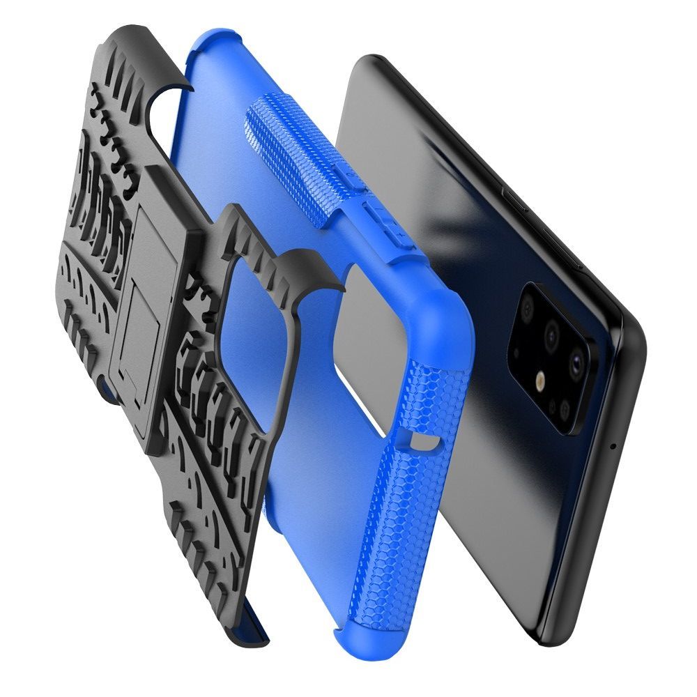 Двухкомпонентный Противоскользящий Гибридный Противоударный Чехол для Samsung Galaxy S20 Plus с Подставкой Синий