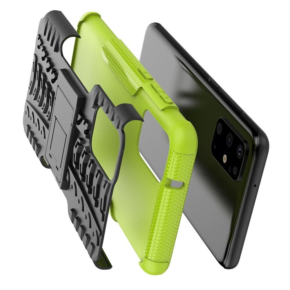 Двухкомпонентный Противоскользящий Гибридный Противоударный Чехол для Samsung Galaxy S20 Plus с Подставкой Зеленый