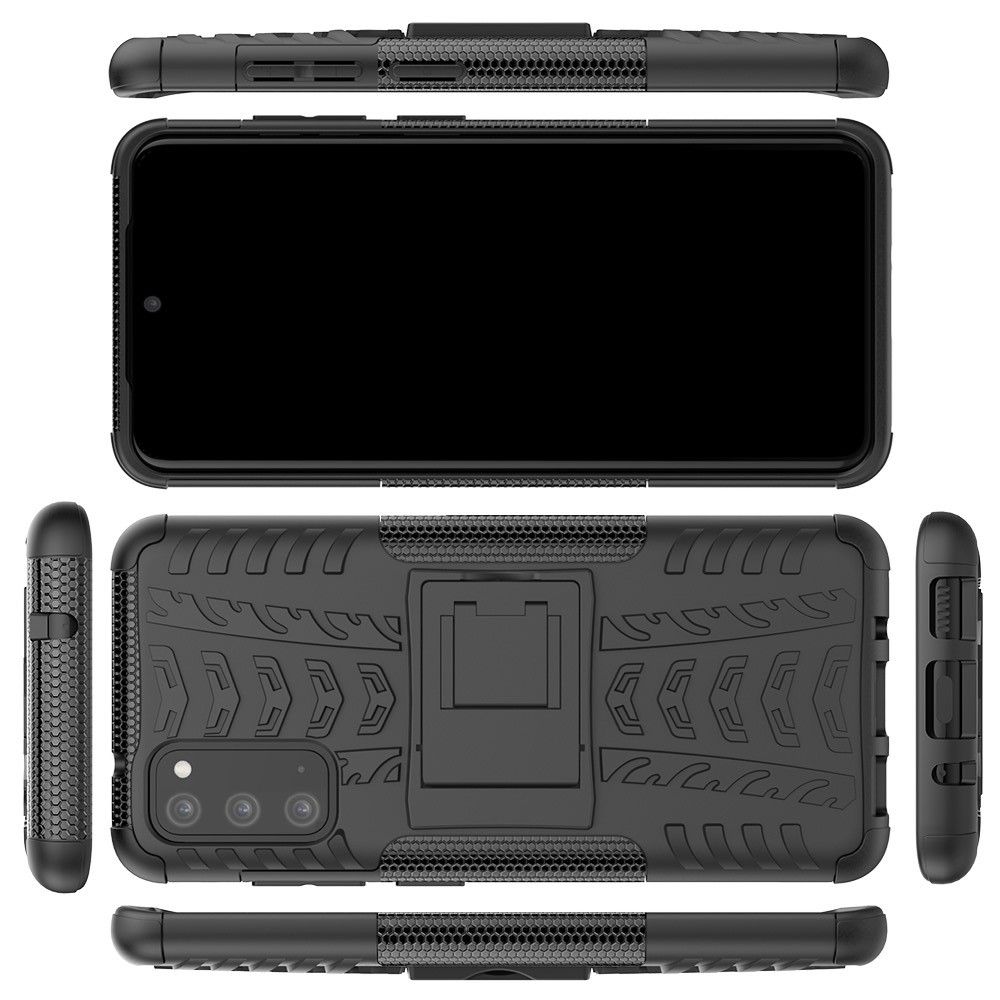Двухкомпонентный Противоскользящий Гибридный Противоударный Чехол для Samsung Galaxy S20 с Подставкой Черный