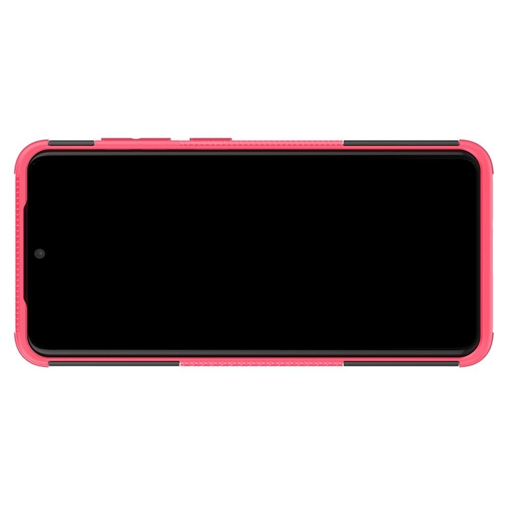Двухкомпонентный Противоскользящий Гибридный Противоударный Чехол для Samsung Galaxy S20 с Подставкой Розовый