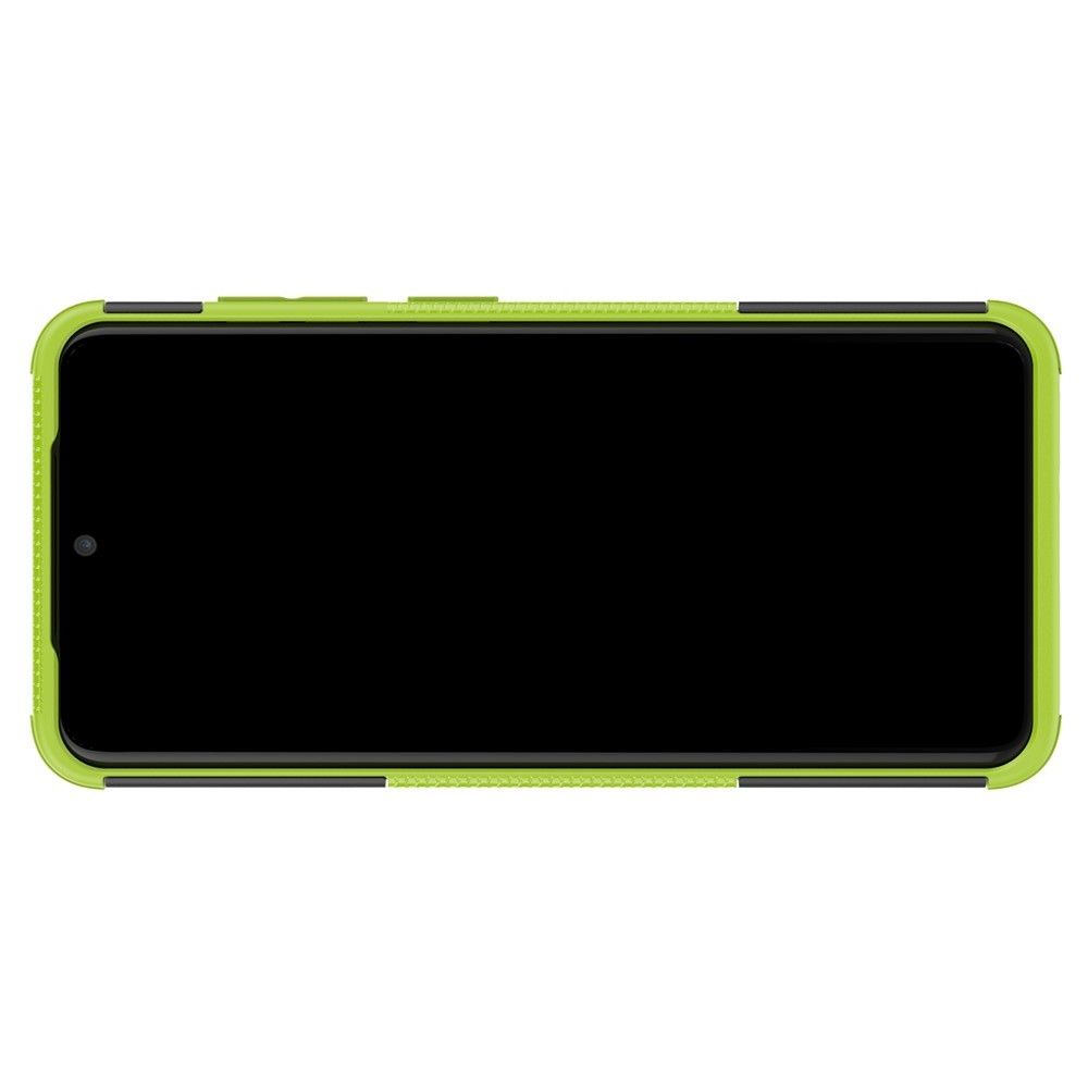 Двухкомпонентный Противоскользящий Гибридный Противоударный Чехол для Samsung Galaxy S20 с Подставкой Зеленый