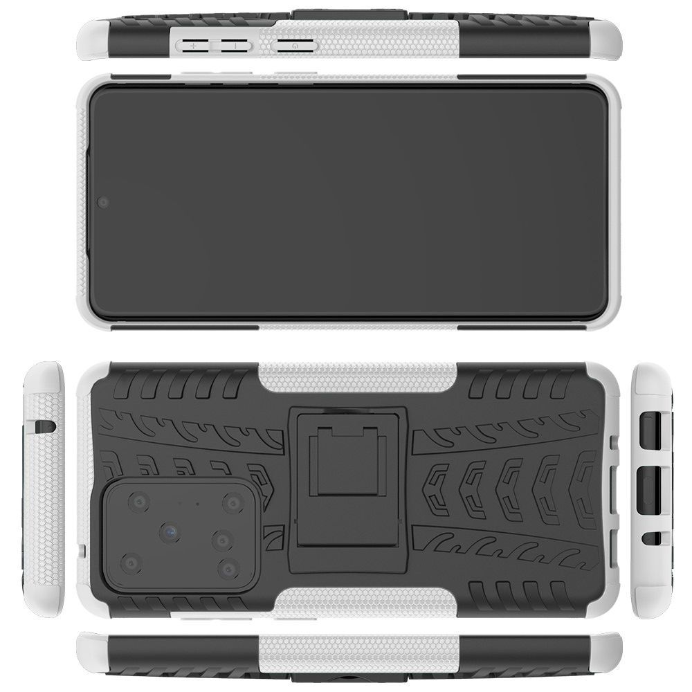Двухкомпонентный Противоскользящий Гибридный Противоударный Чехол для Samsung Galaxy S20 Ultra с Подставкой Белый